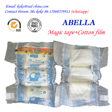 Abella Magic Tape Cloth Like Backflim High Quality Absorbtion Disposable Baby Diaper